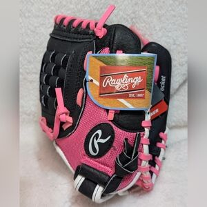 NWT Rawlings Youth Baseball Tee Ball Glove Black Pink 10" Playmaker Series